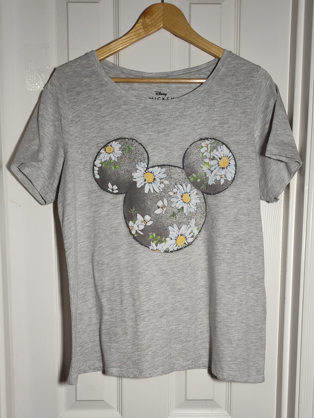 🍡 Light Heather Gray Disney Floral Mickey Logo Graphic Tee Shirt Size 0X